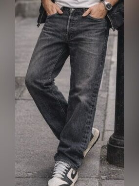 Levi’s 501 Jeans W36 L32 Black Wash Button Fly Straight Leg Vintage Fade